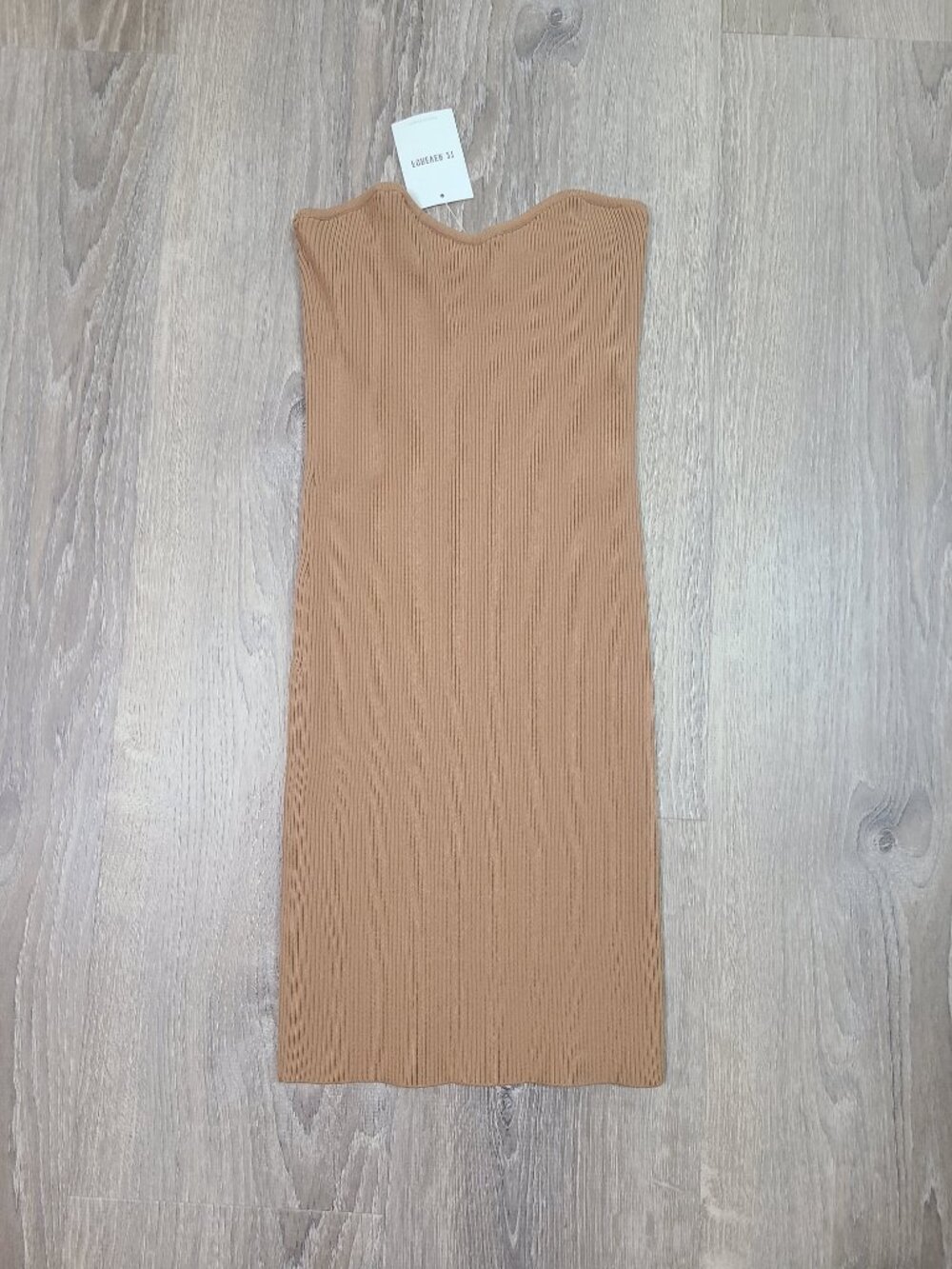 Forever 21 Ribbed Strapless Sweetheart Bodycon Mini Dress Tan Beige Small NWT